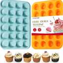 2PCS Silicone Mini Muffin & Cupcake Pan Set, Little Cook 24 Cups Mini Muffin Baking Pan, Non-Stick, BPA Free, Dishwasher Safe, Perfect for Making Muffin, Cakes, Tart (Orange + Peacock Blue)
