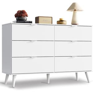WLIVE 6 Drawer Dresser for Bedroom, 47.24'' Wide Wood White Dresser, Storage Organizer with Sturdy Metal Handle, TV Stand for 55 inch TV, Chest of Drawers for Living Room, Hallway, Closet