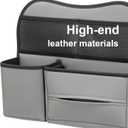 Leather Car Seat Back Organizer with Tissue Holder, Water Bottle Holder, Phone Holder for Road Trips. (Gray)