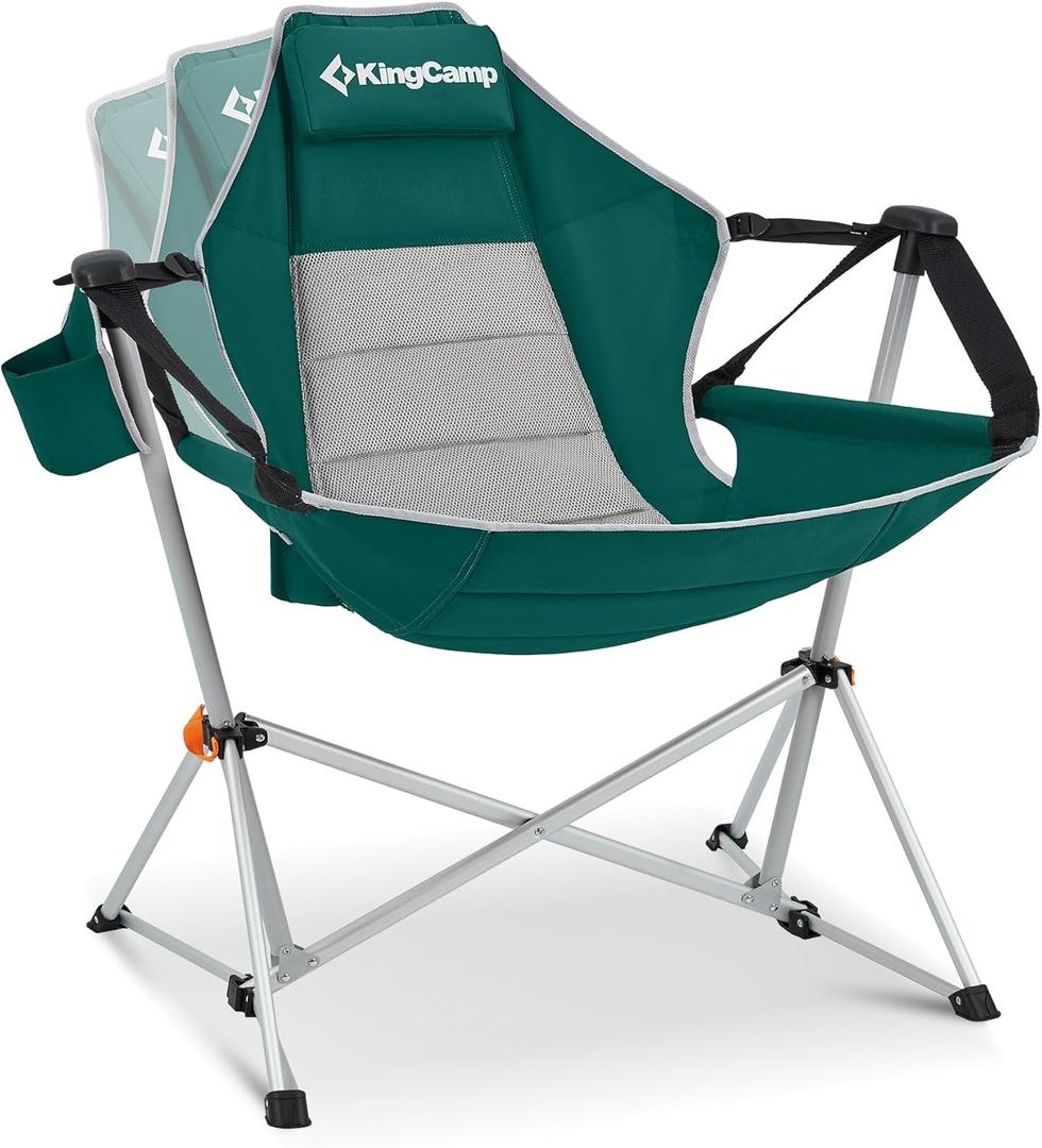 KingCamp Hammock Camping Chair, Swinging Portable Folding Camp Chairs for Adults 400lbs Heavy Duty Foldable Oversized Rocker with Aluminum Alloy Frame Cup Holder Pillow for Outdoor Beach Patio Sport (Green)