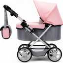 Baby Doll Stroller Foldable Doll Pram with Basket,Adjustable Handle,Light Gray/Pink,Dolls Up to 22" Doll, Dolls to Play Baby Doll Convertible Lightweight Pram Stroller for Kids