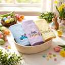 2 x Moukeren 3 Pcs Easter Hand Towels for Bathroom 14 x 29 Inch Cotton Embroidered Easter Kitchen Towels Bunny Carrot Truck Decorative Blue Yellow Purple for Home Drying Cleaning Cooking