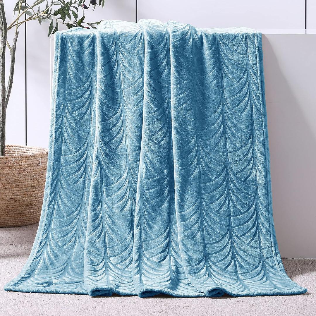 Whale Flotilla Flannel Fleece Throw Blanket for Couch, Soft Fluffy Velvet Sofa Blanket with Decorative Vintage Pattern for All Season, Warm and Lightweight, 50x60 Inch, Stone Blue