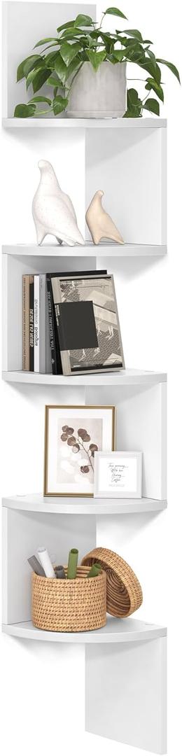 VASAGLE Corner Shelf Wall Mount, 5Tier Floating Corner Bookshelf, Plant Shelf for Bedroom, Living Room, Bathroom, Home Office, Cloud White