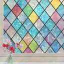 Haton Stained Glass Window Film, Rainbow Window Privacy Film, Decorative Sun Blocking Glass Clings Stickers, Static Cling Colorful Lattice Coverings Decals for Home Door 17.5" x 78.7" (17.5"x78.7")