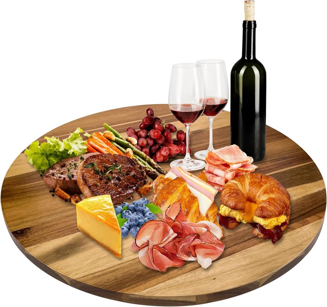 30'' Acacia Wooden Lazy Susan with 360 Rotation for Dining Table Top,Extra Large Wooden Serving Tray with Heavy Duty Rotating Wheel for Kitchen,Dining Table