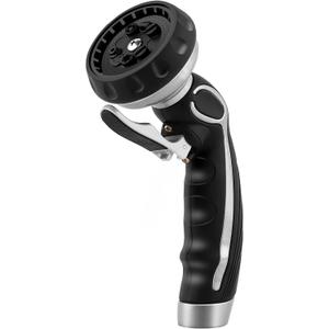 RESTMO Hose Nozzle with Easy Self-Lock Trigger, Heavy Duty Metal Water Hose Sprayer with 9 Spray Patterns and On/Off Valve, Ideal for Outdoor Lawn & Garden Watering, Car & Pet Washing, Silver