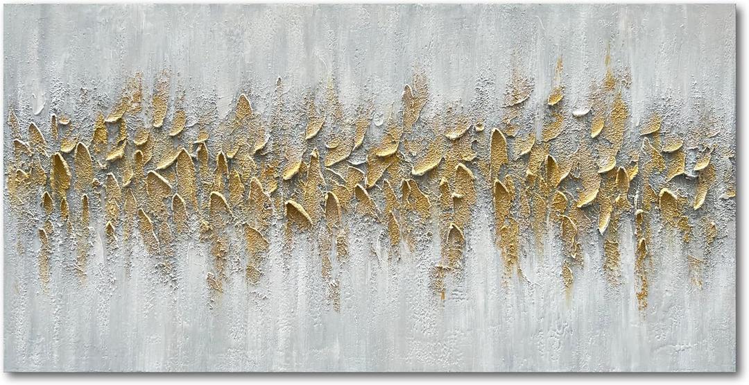 Art Modern Abstract Minimalist Art Oil Painting Hand-Painted Gold Texture Canvas Art Home Wall Decoration Painting 24x48 Inches