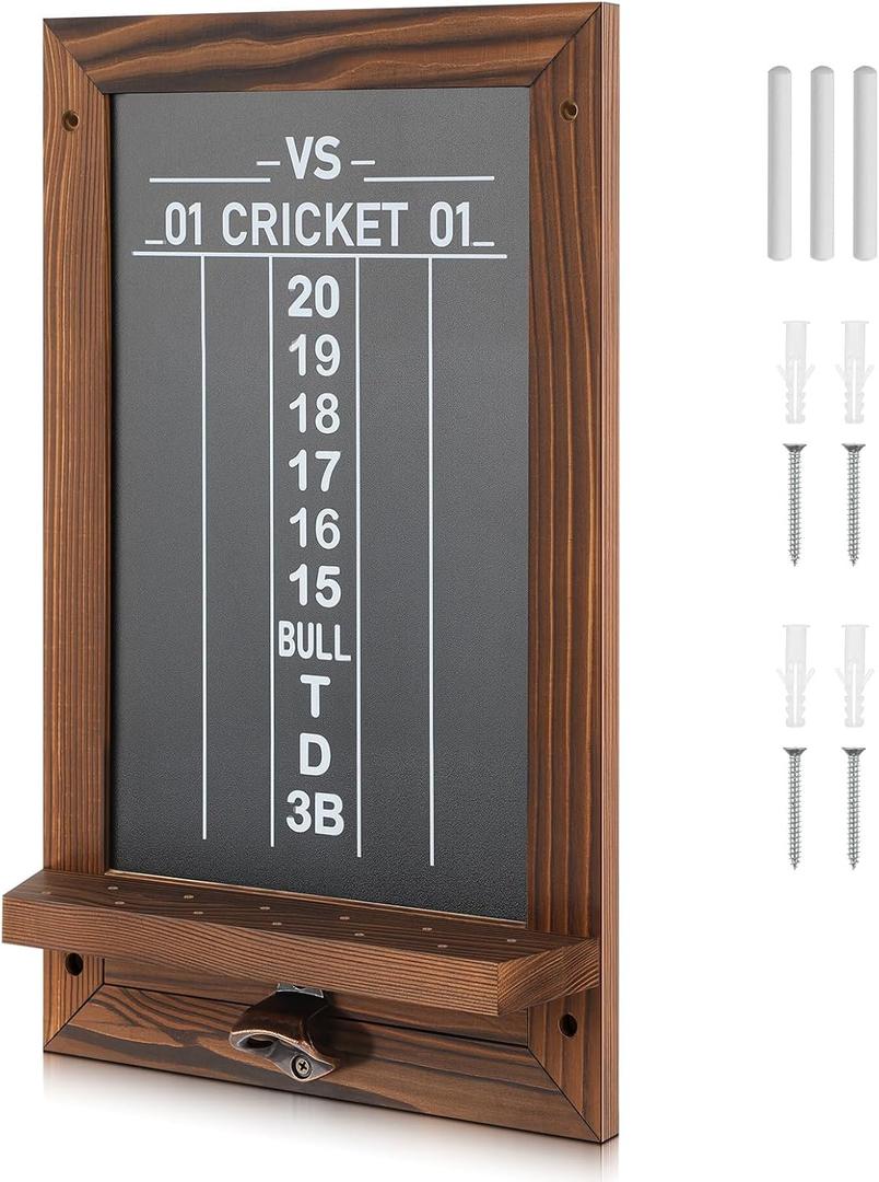 VioraWhite Dart Scoreboard for Cricket and 01 Darts Games Darts Holder Wall Mount Wood Dartboard Accessories (Charcoal Brown Trim)