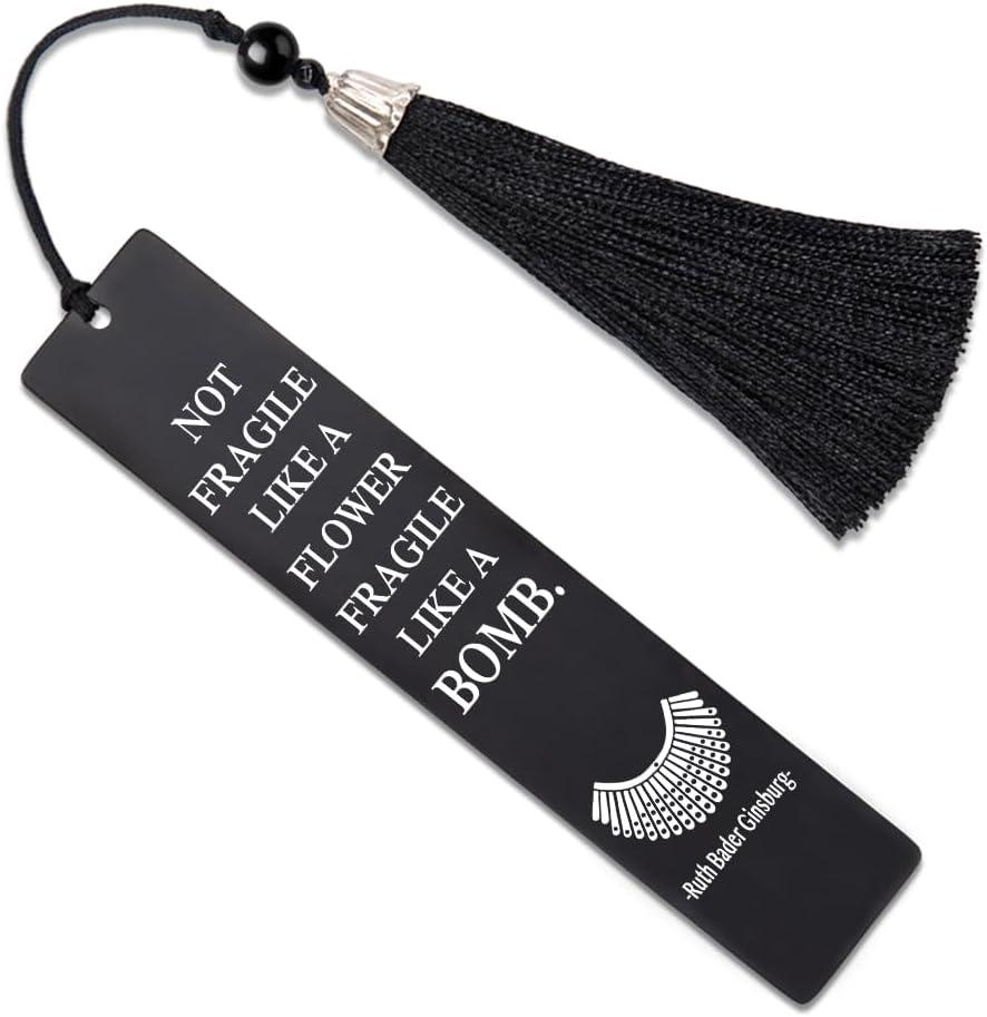 Hafhue Not Fragile Like A Flower Fragile Like A Bomb Metal Bookmark with Tassels, Book Club Gifts for Bookworm Book Lover Reader Librarian Lawyer Judge, RBG Women's Right Inspirational Gifts for Women, Pack of 3