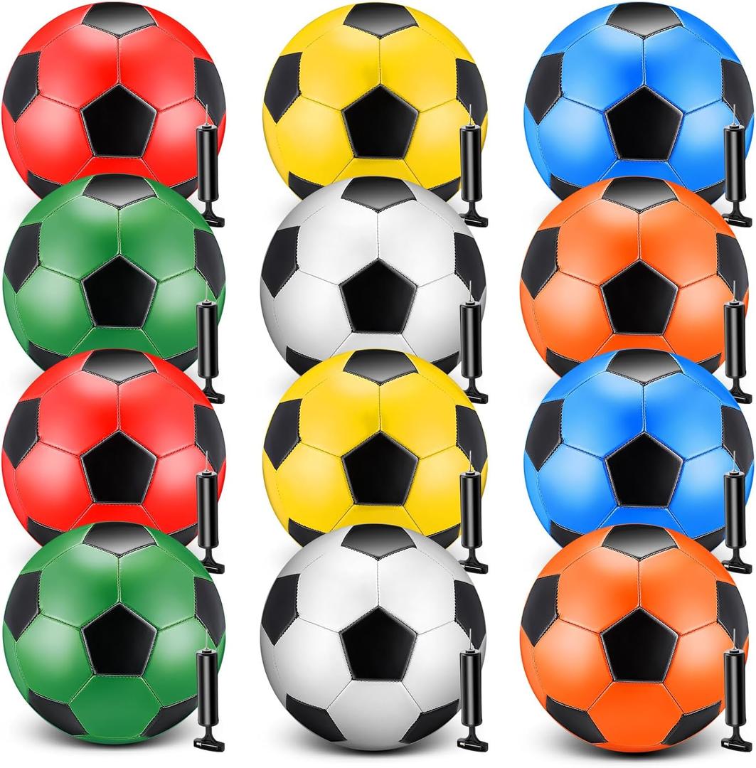 12 Pack Operation Christmas Bulk Items Soccer Ball with Pump Needles, Official Size 3/4/5 Soccer Ball Deflated Gift for Christian Charity Donation Training Practice (Multicolor)