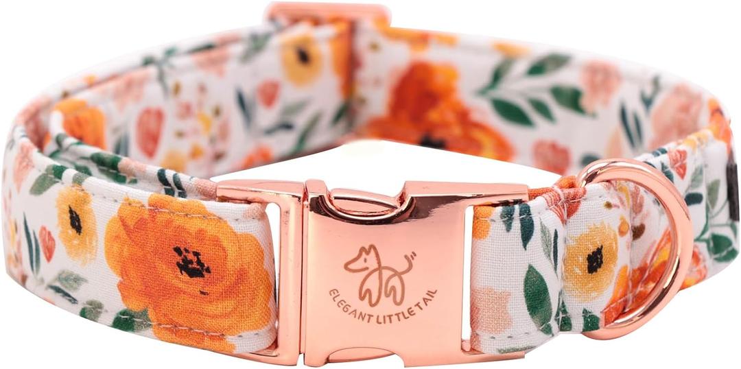 Elegant Little Tail Fall Dog Collar - Durable Orange Floral Dog Collar for Medium Dogs, Adjustable for Male or Female Pets - Perfect (Medium (Pack of 1))