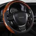 KAFEEK Wood Grain Steering Wheel Cover Microfiber Leather Universal 14 1/2-15 inch, Car Steering Wheel Cover Men Women, Comfortable, Anti-Slip, Odorless, Brown