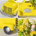 KI Store Yellow Truck Spring Easter Decor 12-Inch Vintage Metal Truck with Artificial Flowers Eggs for Easter Spring Decoration Table Centerpieces Mantel Display