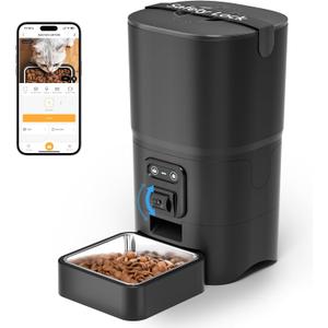 PAPIFEED Automatic Cat Feeder 6L 2.4G WiFi Smart Pet Feeder with Camera & Two-Way Audio, Adjustable Angle, Easy to Clean Detachable Feeding Schedule 1-10 Meals Per Day for Cats & Small Dogs - Black