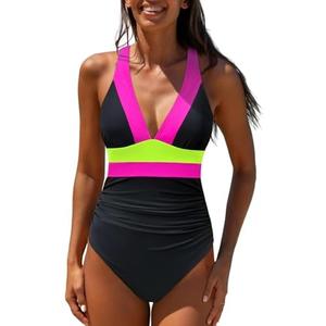 popvil One Piece Swimsuit Women 2025 Tummy Control Neon Color Block Bathing Suit Deep Vneck Tie Back Swim Suits Beach.L popvil One Piece Swimsuit Women 2025 Tummy Control Neon Color Block Bathing Suit Deep Vneck Tie Back Swim Suits Beach.L
