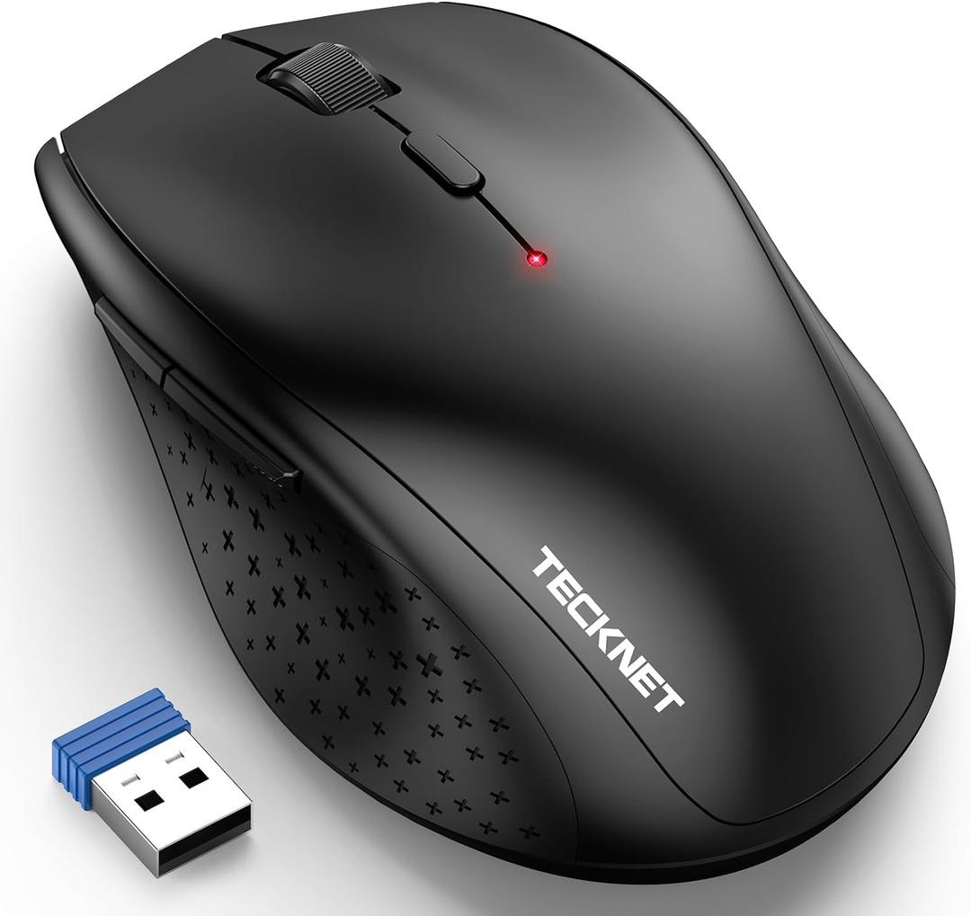 TECKNET Bluetooth Mouse, [ USB + BT1 + BT2 ] Wireless Mouse for Laptop, Silent Click, Full-Size, 4800 DPI Computer Mice Wireless, Dual Mode for Laptop, Computer, iPad, MacBook (Carbon Black)