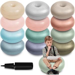 Lewtemi Pack of 12 Flexible Seating for Classroom Elementary 20 Inch Yoga Ball Chair Large Inflatable Donut Ball Chair Wobble Seat with Inflator for Kids Student Sensory Balance Exercise Home Office