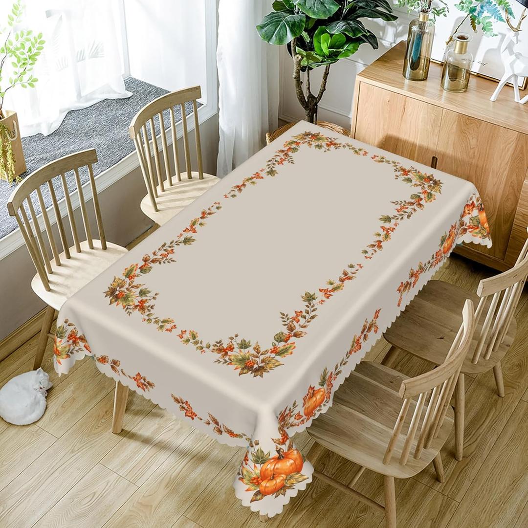 Fall Leaves Rectangle Tablecloth 60x120 Inch Autumn Orange Maple Leaves Pumpkin Fabric Table Cloth Polyester Waterproof Reusable Table Cover for Thanksgiving Day Party Dining Kitchen Decor