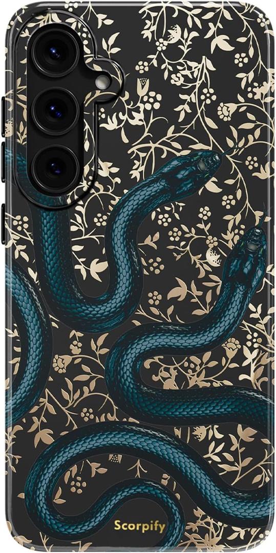 SCORPIFY Compatible with Samsung Galaxy S26 Case [Compatible with MagSafe] for Matte Black Double Snake Design, Cute Magnetic Phone Cover for Women Girls and Men, Slim Bumper with Gold Accents