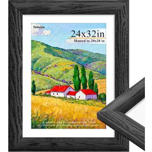 24x32 Poster frame Black, 1.57 Inch Wide Wood Grain Texture, Display Pictures 20x28 with Mat,24 x 32 Picture frame with Black Backing Horizontal or Vertical Wall