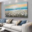 Belmrxne Beach Wall Decor Blue Canvas Wall Art Modern Coastal Aesthetic Canvas Painting Trendy Artwork for Living Room Bedroom Dining Room Office Home Decor 24x48 inch