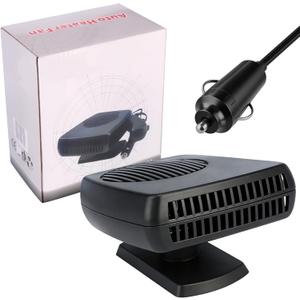 12V 200W Portable Car Heater & Defroster - 12 Volt Plug in Car Heater for Vehicle, Windshield Defogger with 360 Rotation (Black)
