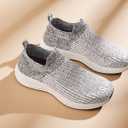 Women's Wide Slip On Walking Shoes Non-Slip Socks Shoe Lightweight Breathable Mesh Sneakers for Everyday Comfort & Style | Perfect for Work Travel White Black (White) 8