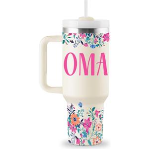 ROSTANTEN Oma Gifts Oma Mothers Day Gifts for Oma from Grandkids for Birthday Christmas 40oz Travel Cup Insulated Tumbler with Lid & Straw