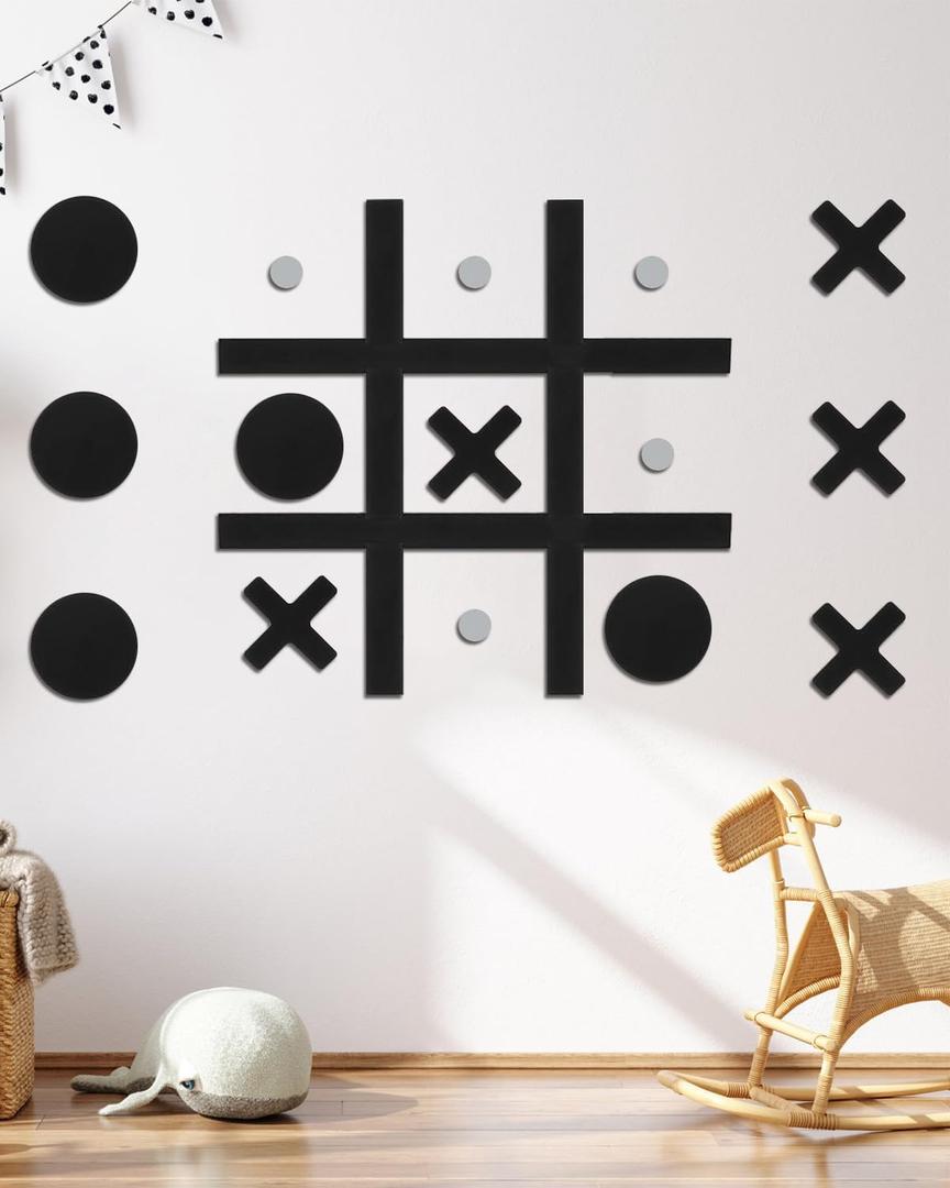 Magnetic Tic Tac Toe Wall-Mount Game,Game Room Decor,Hallway Decor,Playroom Decor,Modern Wall Decals for Kids Room,Classroom&Offices,Fun for Kids and Adults(Simple Installation)