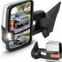 Towing Mirrors Chrome for Chevy GMC 2007-2013 Avalanche Silverado 1500 Suburban, 07-2014 Sierra 2500 3500 HD Tahoe Yukon Power Heated with Arrow Clearance Light Turn Signal Folding Telescoping Pair