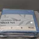 LuxClub 4 PC Queen Size Sheet Set Bed Sheets, Breathable Luxury Deep Pockets 16" Wrinkle Free Cooling Sheets Machine Washable Hotel Bedding (Queen, Striped Light Blue)