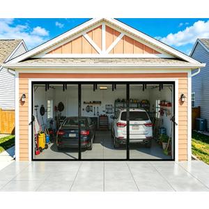 Magnetic Garage Door Net Screen Kit 18x8 FT - Heavy-Duty Fiberglass Mesh with Magnetic Closure for 2 Car Garage 18x8ft, Blocks Bugs & Enhances Privacy - Perfect for Porch Gym Barn Patio Use