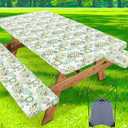misaya Picnic Table Cover with Bench Cover, Waterproof Elastic Fitted Tablecloth for 5 Foot Tables, Rectangle Washable Polyester Tablecloths for Picnic, Camping, Outdoor (Paisley Flower, 30" x 60")