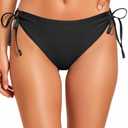 Zmart String Tie Side Bikini Bottoms - Women Full Coverage Swimsuit Bottom Mid Rise Mid Waist Swim Bathing Suit Bottom (Medium, Black)