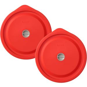 Replacement Lids for Pyrex 7201-PC 4 Cup, Silicone Round Storage Cover Lid for Anchor Hocking Glass Bowl 2 Pack with Date Mark Red