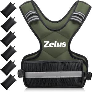 ZELUS Weighted Vest for Men and Women 11-20lb Vest with 6 Ironsand Weights for Home Workouts | Adjustable Body Weight Vest Exercise Set for Cardio and Strength Training Army Green
