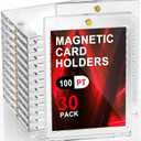 30pcs 100pt Magnetic Card Holders, One Card Touch Holder for Trading Cards, Baseball Card Protectors Hard Plastic, Magnetic Thick Card Display Case for Sports Cards, Game Cards