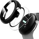 2 x TAURI 2 Pack Hard Case for Google Pixel Watch 3 (2024)/Series 2 1 41mm With 9H Tempered Glass Screen Protector, [Touch Sensitive] [Full Coverage] Cover, 1 Clear 1 Black