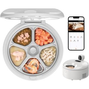 Automatic Wet Food Cat Feeder with 3MP Camera, App Control, Dual Semiconductor Cooling, Heating Feeding Area, 5 Stainless Steel Trays Pet Food Dispenser