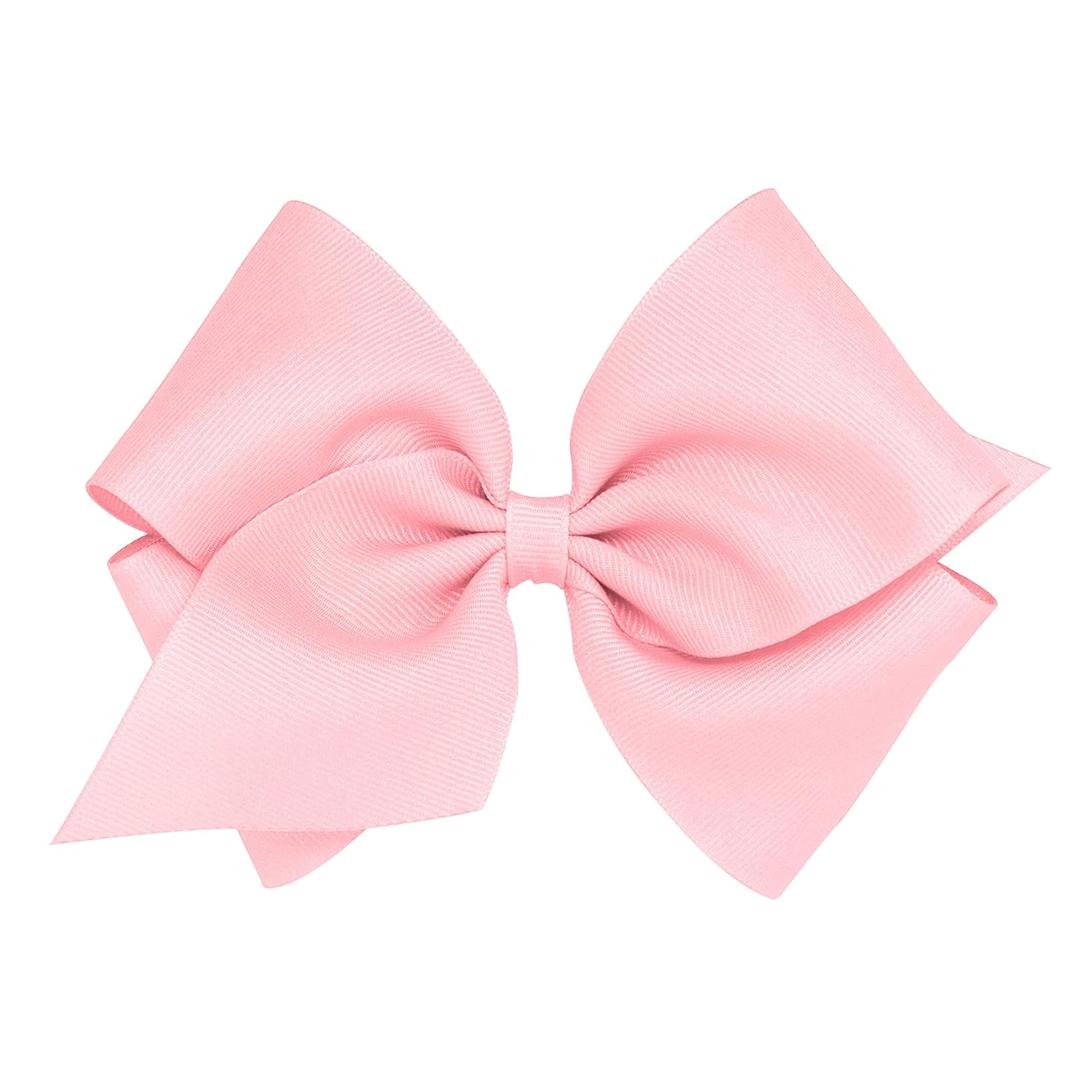 Wee Ones Girls' Classic Grosgrain Hair Bows with Plain Wrap Center, No-Slip Hair Clip, Handmade, Light Pink, Mini King