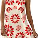 Floerns Women's Sleeveless Floral Print Sundress Halter Neck A Line Short Dress (L, Red and Beige)