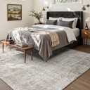 Area Rug 9x12 Washable Rug Beige for Living Room, Dining Room, Bedroom, Large Carpets, Non Slip & Non-Shedding Low Pile Vintage Print Rug for Home Office Decor