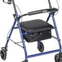 Drive Medical Aluminum Rollator Walker Fold Up and Removable Back Support, Padded Seat, 6" Wheels, Blue,R726BL (1 Count (Pack of 1))