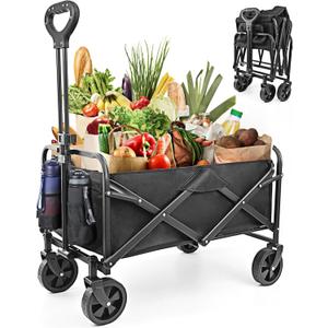 NEOTEC Collapsible-Folding-Wagon - Wagon Cart Heavy Duty Foldable Outdoor Utility with Silent Universal Wheels, Adjustable Handle for Camping