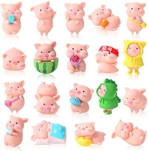 19 Pcs Pig Mini Figurines Toys Figure Animal Toys Set Cute Figurine Pig Cake Toppers for Home Desk Birthday Party Decorations