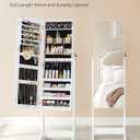 SONGMICS Jewelry Cabinet Armoire, Freestanding Lockable Storage Organizer Unit with 2 Plastic Cosmetic Storage, Full-Length Frameless Mirror, for Necklace Earring, White UJJC002W01