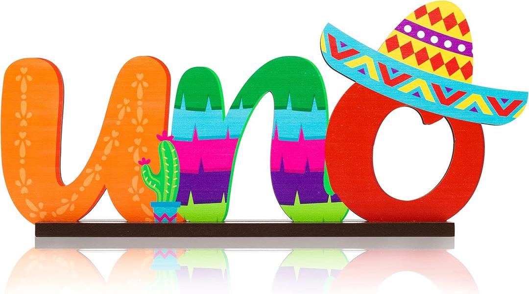 PANTIDE Mexican Fiesta One UNO Letter Sign Wooden Table Centerpiece Taco Bout 1st Table Sign for Baby Boy Girl Cinco De Mayo First Birthday Party Supplies Decoration Baby Shower Cake Smash Photo Props