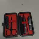 Manicure Set 9 in 1 Stainless Steel, Nail Clippers Scissors Pedicure Tools Kit - Portable Travel Grooming Kit for Men and Women with Black/Red Leather Case (Red)