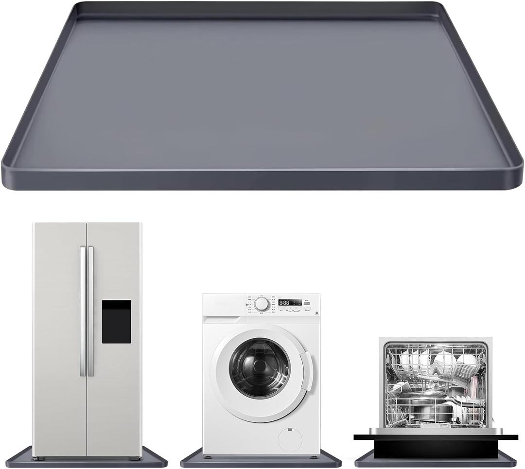 Washing Machine Mat Silicone Under/Top Washer and Dryer Drain Pan Drip Tray Floor Protector Non-Slip Flexible Soft Mat Waterproof 27"x27" Gray